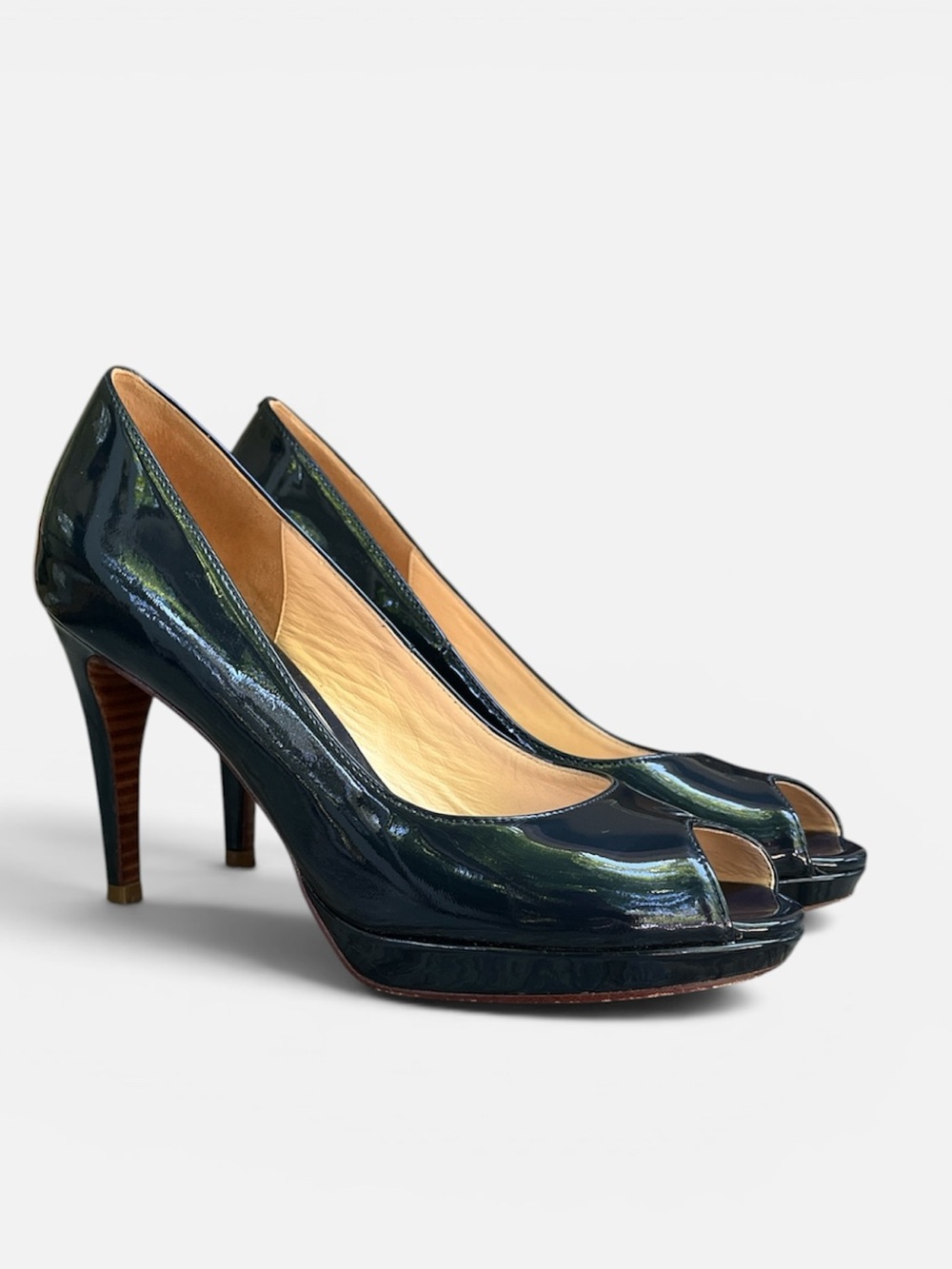 Cole Haan Nike Air “Chelsea” Patent Leather Peep Toe Pumps in Navy 6.5